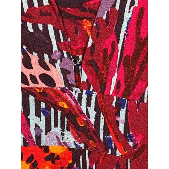 Free People Audrey Long Sleeve Romper V-Neck Printed Red Combo Shorts Size 8 - Picture 5 of 13